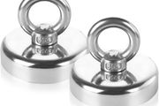 2 Pack Industrial Magnet, Neodymium Magnet with Eye Bolts, Heavy Duty Magnet Fishing for Hanging, Hoisting, Retrieving in River and Salvage