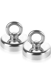 2 Pack Industrial Magnet, Neodymium Magnet with Eye Bolts, Heavy Duty Magnet Fishing for Hanging, Hoisting, Retrieving in River and Salvage