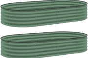 Set of Two 181 x 93cm Steel Planters - Green