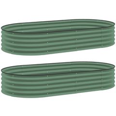 Set of Two 181 x 93cm Steel Planters - Green