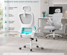 Ergonomic Office Chair with Lumbar Support & Adjustable Headrest Grey
