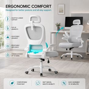 Ergonomic Office Chair with Lumbar Support & Adjustable Headrest Grey