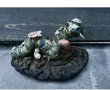 Whimsical Creepy Fantasy Gold Dust Collector Caterpillar on a Dried Polypore Mushroom Room Decor Display Oddity