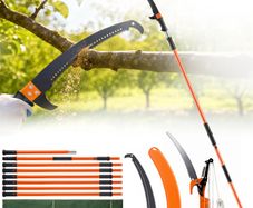 Manual Pole Saw, 2.2-8.2 m Extendable Tree Pruner, Sharp Steel Blade and Scissors High Branches Trimming, Branch Trimmer with Lightweight 2.4 m Fiberglass Handles, for Pruning Palms and Shrubs