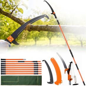 Manual Pole Saw, 2.2-8.2 m Extendable Tree Pruner, Sharp Steel Blade and Scissors High Branches Trimming, Branch Trimmer with Lightweight 2.4 m Fiberglass Handles, for Pruning Palms and Shrubs