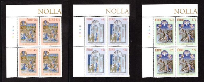 2002 Ireland Christmas Commemorative Stamps  Plate Block 1A1A1A1A Mint Never Hinged (MNH)