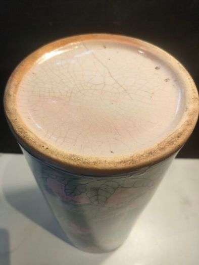 15" Early 20th Century Chinese Hand painted Cylinder Vase