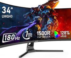 34 Inch Ultrawide Curved 180Hz Gaming Computer Monitor1500R PC Screen 21:9 UWQHD (3440x440) 128% sRGB,Adaptive Sync,178 Viewing Angle,HDMI Display Port,Compatible with Wall mounting-