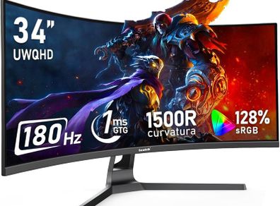 34 Inch Ultrawide Curved 180Hz Gaming Computer Monitor1500R PC Screen 21:9 UWQHD (3440x440) 128% sRGB,Adaptive Sync,178 Viewing Angle,HDMI Display Port,Compatible with Wall mounting-