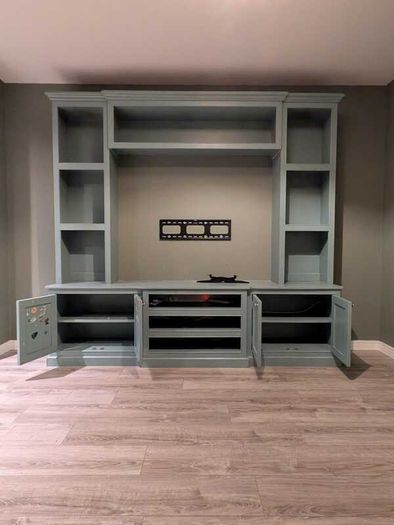 Large custom-built fitted media wall / TV unit in very good used condition.