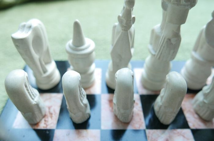 Vintage Marble Chess Board, 14 inch and Handcrafted African Soapstone Chess Set (king 6")