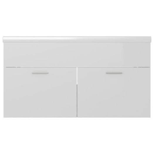 Sink Cabinet with Built-in Basin High Gloss White Chipboard