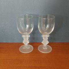 Fantastic Pair of Rare and Collectable Mickey Mouse and Minnie Mouse Wine Glasses with Frosted Character Stems by Walt Disney Company, in Mint Condition