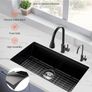 76cm Black Granite Kitchen Sink Workstation, Single Bowl Undermount or Drop-In Farmhouse Basin with Accessories for Kitchen, RV & Bar Image 2