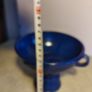 Vintage Pottery Coup Dark Blue Footed Handle Bowl Scroll Handles Image 3