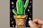 Original ACEO Card Cactus Painting Acrylic