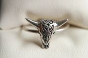 Vintage 925 Sterling Silver BULL SKULL with Horn Ring