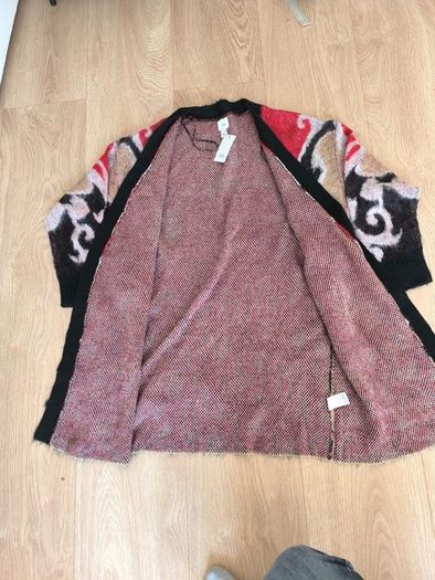 River Island Cardigan L Leopard Print Belted Open Front Red Black Boho Statement NEW good for Party concert