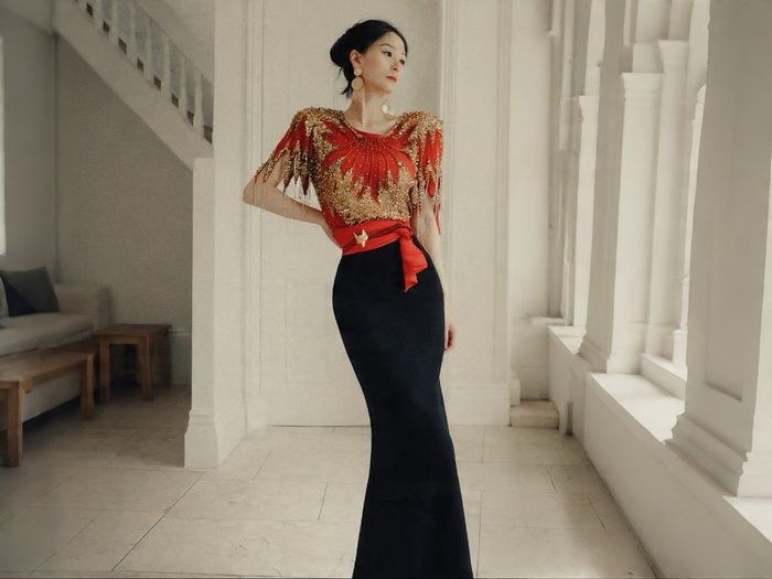 Vintage Chinese Hand Beaded Silk Bridal Top  Gold Embroidery  Size M