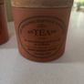 RESERVED- Vintage Henry Watson The Original Suffolk Canister Sugar and Tea Terracotta Storage Jars with wooden pull off lid Image 4