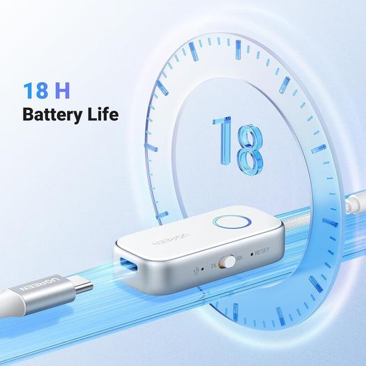 Bluetooth 6.0 Transmitter Receiver, Dual Connection, 18H Long Playtime, Mic for Calls, 2-in-1 Wireless Aux Bluetooth Adapter for TV, Airplane, Headphone, Airpods, Speaker, Car