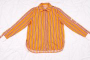 Maje Orange Pink Striped Snap Button Long Sleeve Blouse Shirt 8UK/36EU