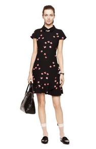 Kate Spade black falling floral ruffle detail dress with pink/red petals Sz 4 (Fit 10 UK) - Rrp 398 Dollars