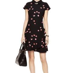 Kate Spade black falling floral ruffle detail dress with pink/red petals Sz 4 (Fit 10 UK) - Rrp 398 Dollars