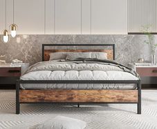 King Size Bed Frame with Wooden Headboard,Metal Platform Bed Frame King Size Mattress Base,Metal Slat Support and Underbed Storage Space,Solid Bed Frame Double Bed,Black