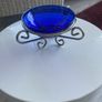 Vintage Blue Glass Bon Bon Dish on Stand Image 2