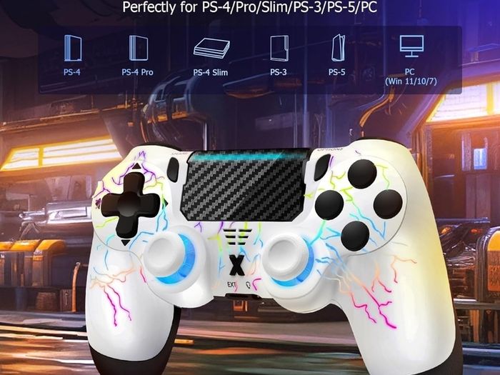 Wireless Controller for PS-4, Crack Design with RGB Light, 1000mAh Battery, 3.5mm Audio Jack, Gamepad Joystick with Dual Vibration/6-Axis Gyro Sensor/Touch Panel, Controller for PS-4/Pro/Slim/PC