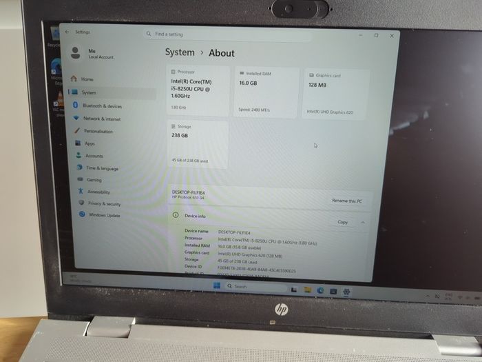 HP ProBook 650 G4, 16GB RAM, i5-8250U processor, 250GB SSD, please read description