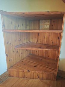 Solid pine wood shelving corner unit