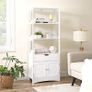 _tall cabinet, bathroom cabinet, free-standing bathroom cabinet, bookcase, 3 open compartments, 1 drawer and 2 cabinet doors, 60 x 32.5 x 154 cm, hall, kitchen, study, white Image 2