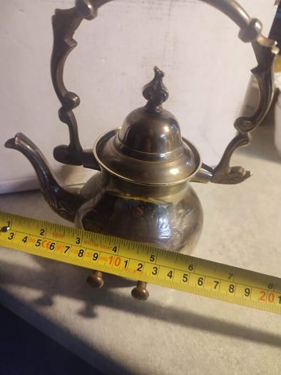 Antique Engraved Victorian Brass Hot Water Tea Kettle RARE EUC