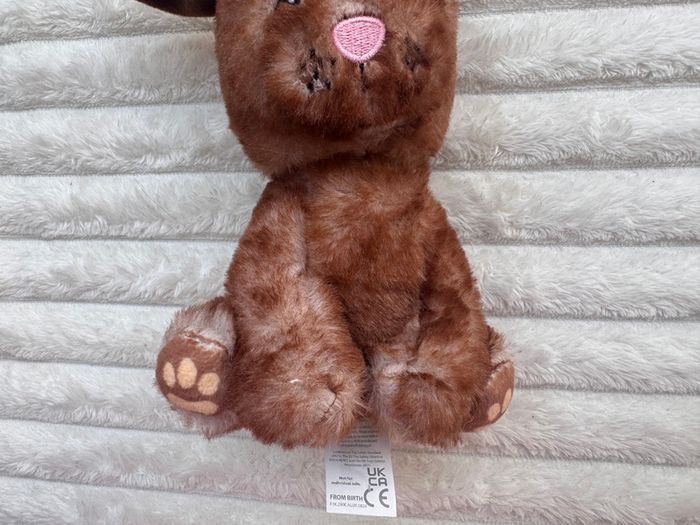 Little Town Brown Puppy Plush with Pink Nose approx. 18cm. Used Please see photos