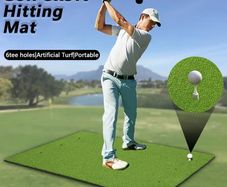 Large Golf Hitting Mat 5ft x 3ft with 6 Tee Holes and 6 Balls Realistic Turf for Swing Practice