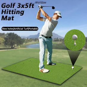 Large Golf Hitting Mat 5ft x 3ft with 6 Tee Holes and 6 Balls Realistic Turf for Swing Practice
