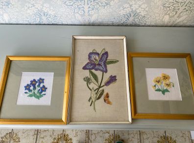Vintage Emboidered Framed Flowers