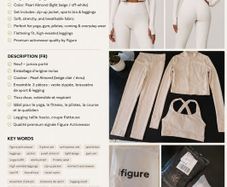 Figure Activewear 3-Piece Set - Pearl Almond - Size M - Brand New