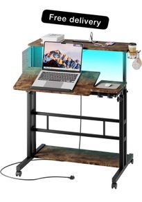 Standing Desk with Power Outlets & Strip Lights, Height Adjustable