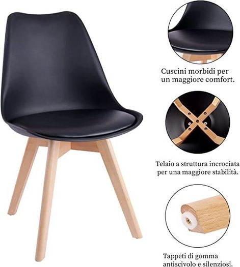 Set of 4 Dining Room Chairs Padded Chairs with Beech Wood Legs