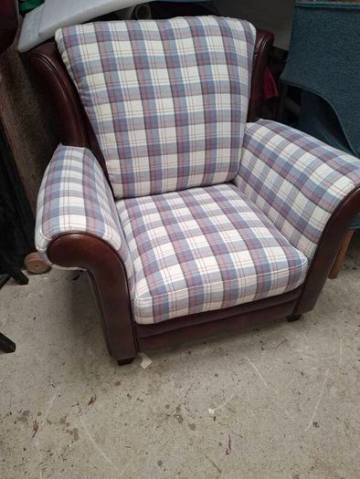 Vintage leather chair with Upholstered fabric twist