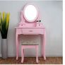 Bedroom Furniture Pink Dressing Table 3-Drawer Makeup Dresser Set with Stool Oval Mirror Image 2