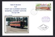 1993 Isle of Man Cover showing Year of Railways No  First Day Summer Season Snaefell Summit Service tying 20p No 1 Motor Car and No. 13 Trailer at Groudle Glen Hotel commemorative stamp