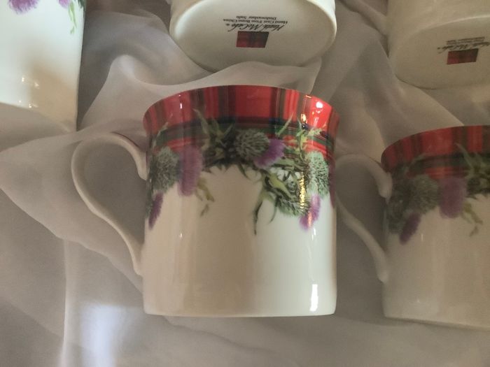 4 Fine China Thistle Tartan Mugs