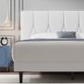 Double Bed Frame, White, Upholstered Wooden Slat Bed Frame with Headboard Image 2