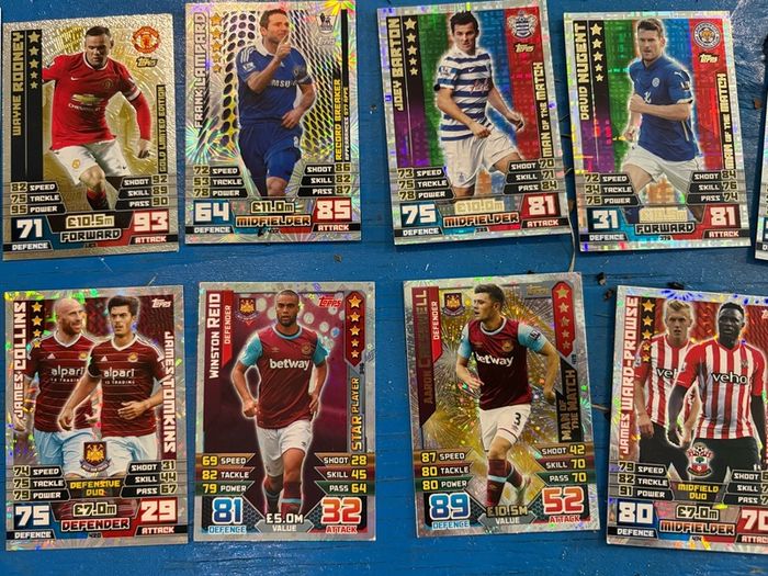 Match Attax Premier League 2014 15 Card Lot Gold Rooney LE, Shiny Inserts & Tin