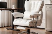 Big and Tall PU Leather Ergonomic Office Chair, 200KG Adjustable High Back Computer Chair,Executive Swivel Chair with Footrest and Lumbar Support, White