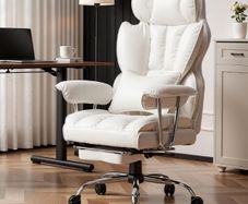 Big and Tall PU Leather Ergonomic Office Chair, 200KG Adjustable High Back Computer Chair,Executive Swivel Chair with Footrest and Lumbar Support, White